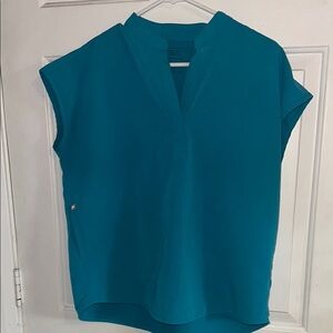 Figs Blue Boxy Blouse with Mandarin Collar